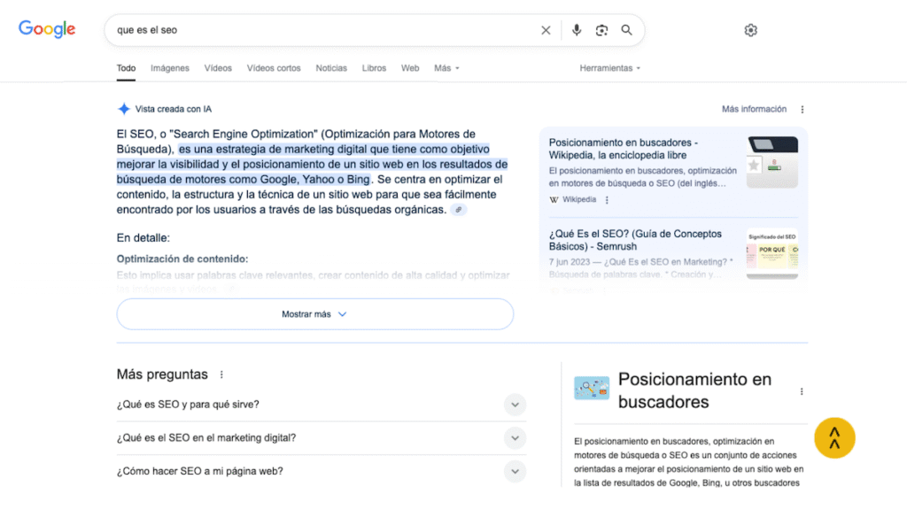 SERP con la IA Overview